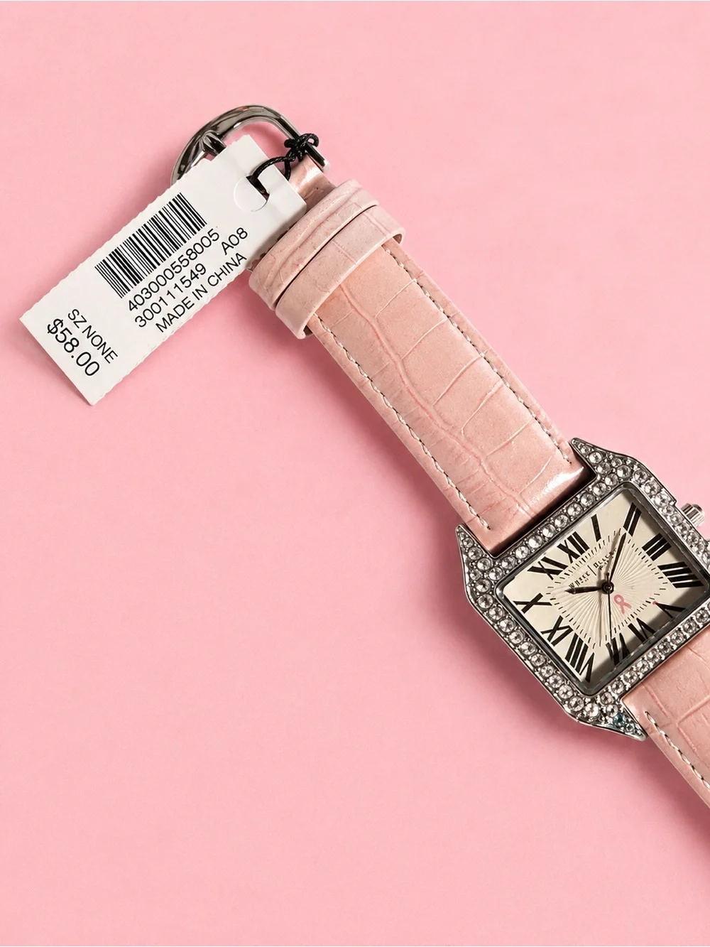 White House Black Market Pink and Silver Breast Cancer Watch with Rhinestones